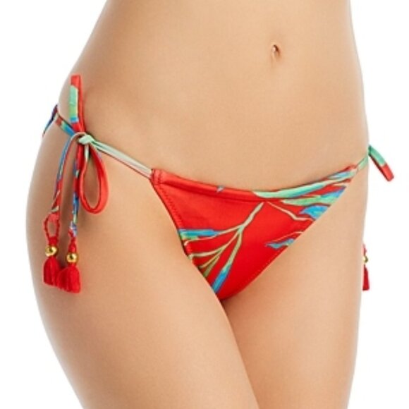 Ramy Brook Printed Side Tie Swim Bikini Bottom Size L Red Green - Picture 1 of 1
